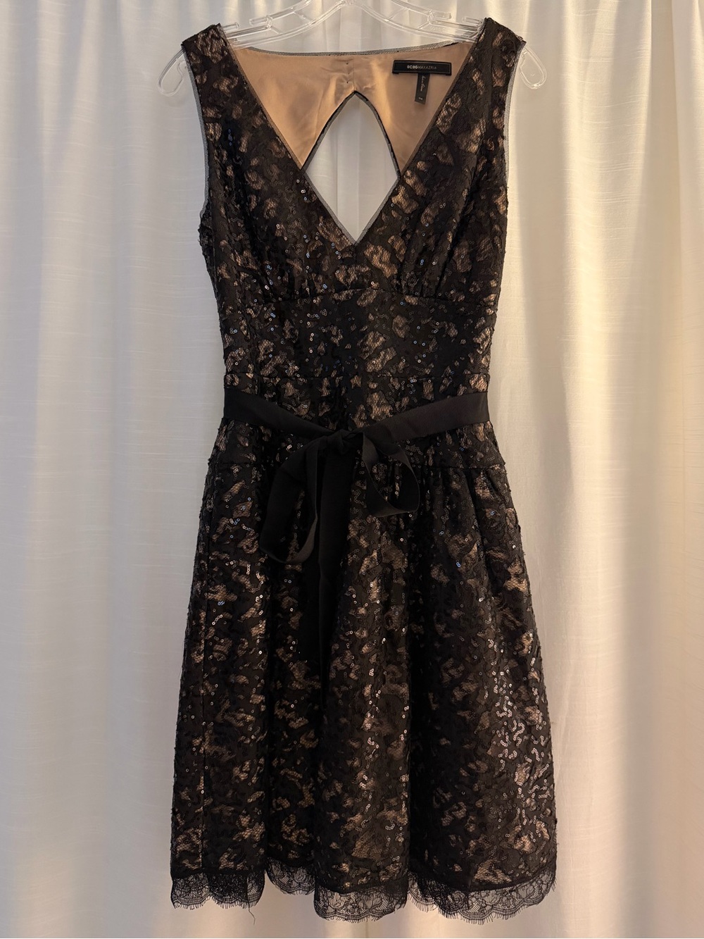 BCBGMaxAzria Black Lace Sequins Fit & Flare Dress - Size 4